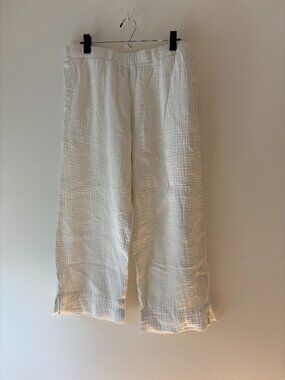 Coldwater Creek White Cotton Double Gauze Wide Leg Crop Pants Large